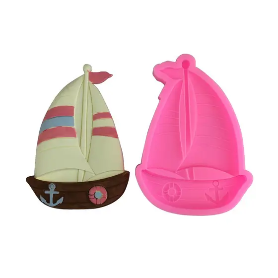 FORMA MOLDE SILICONE BARCO BARQUINHO MAR MARINHEIRO CHOCOLATE FONDANT BISCUIT VELA PASTA AMERICANA SABONETE
