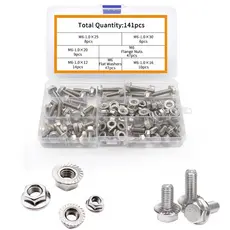 KIT 141 PARAFUSOS PORCAS SEXTAVADOS FLANGE FLANGEADO INOX M6