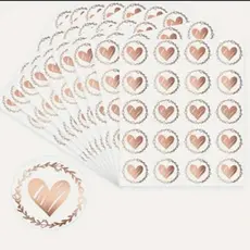 Cartela com 20 adesivos formato coração rose gold/Dourado -  com fundo branco ou transparente