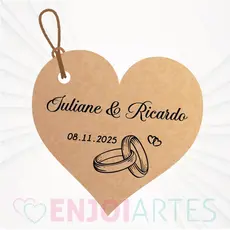 Tag Coração Personalizada 3,5 cm  - Para Casamento, Noivado, Chá de Panela e outros - Vários modelos - Inclui cordinha