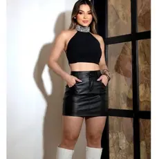 Saia Couro Feminina Curta