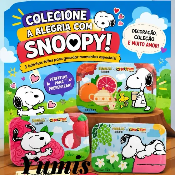 Balas importada Snoopy em 3 sabores para colecionar vem na caixinha de lata lindíssima