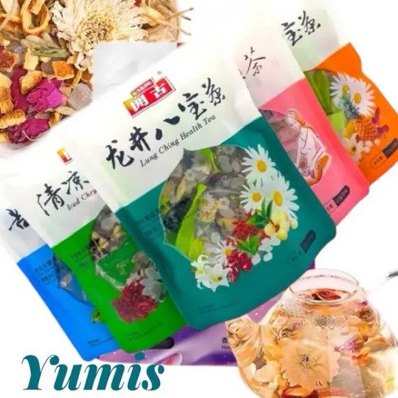 Chá  Chinês de Crisântemo e Luo Han Guo |fruta do monge, Madressilva e Crisântemo, kumquat e Maracujá