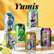 refrigerantes e bebidas energéticas temáticos da serie animada JoJo's Bizarre Adventure