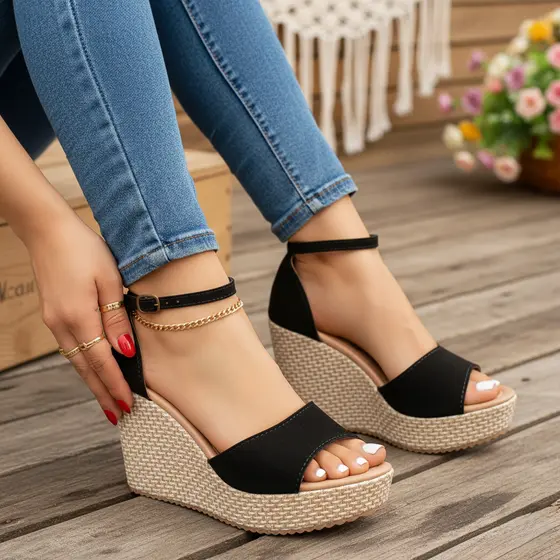 Salto Anabela Sandália De Fivela Modelo Lançamento  Lara Reis Varias Cores