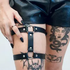 Harnes Perna Gótico Coxa Duas Tiras Sintético Punk Rock Promoção