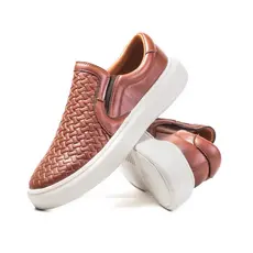 Tênis Masculino Marrom Slip On Casual Texturizado Conforto Elegante Trabalho Passeio e Eventos