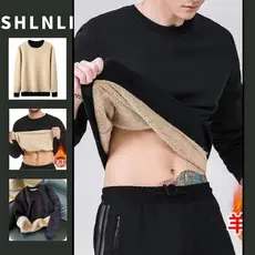 Camisa Masculina Com Gola Redonda E Base Solta De Pelúcia Para Outono Inverno Estilo Coreano Cor Sólida Minimalista Mang