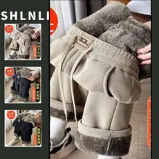 Outono Inverno Plus Size Cordeiro Velo Calças De Perna Larga Feminina Lã Grossa Casual Solto Reta
