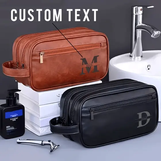 Bolsa De Higiene Pessoal Portátil De Camada Dupla Para Homens E Mulheres , Esportes , Viagens De Negócios , Couro PU , C