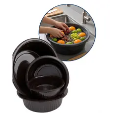 Kit 4 Bacias Plástico Reforçada e Resistente Canelada Pequena Media Grande Cozinha e Lavanderia