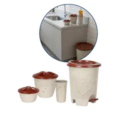 Kit Pia Cozinha Lixeira Porta Detergente Esponja Sabão Organizador Marmorizado Resistente Prático
