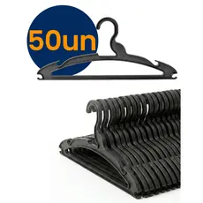Kit Cabide de Plástico Preto Guarda Roupa Resistente 40cm Versátil Organização Praticidade