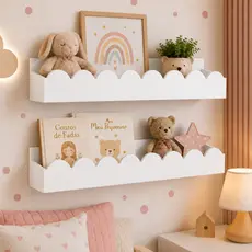 Kit 2 Prateleiras Infantil de Parede MDF Organizador para Livros e Decoração
