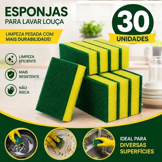 Esponja de Lavar Louça Multiuso Dupla Face Não Risca Alta Qualidade Kit 6/12/24 e 30 Unidades