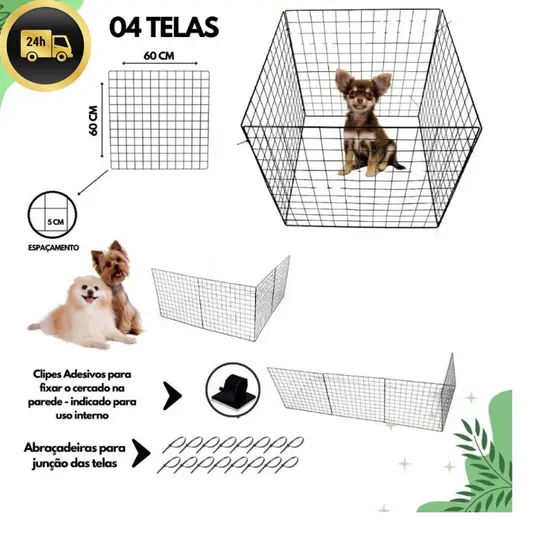 Mini Cercado Pet 4 Telas 60x60 Aramadas | Cercadinho Modular para Porquinho da Índia e Roedores