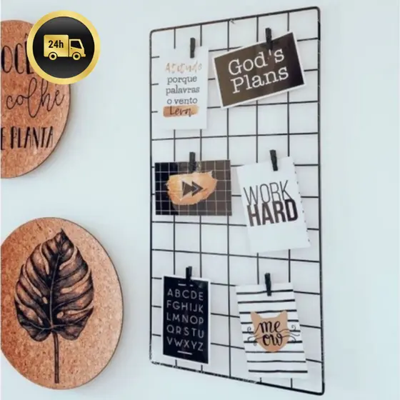 Quadro Memory Board para Fotos | Painel Aramado Decorativo com 6 Mini Prendedores