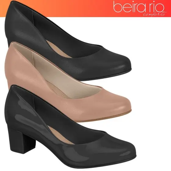 Sapato Feminino Beira Rio Scarpin Bico Redondo Salto Baixo Grosso Conforto