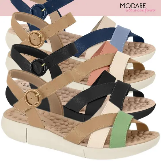 Sandália Feminina Modare Ortopédica Anabela Fivela UltraConforto Fascite Plantar Cores