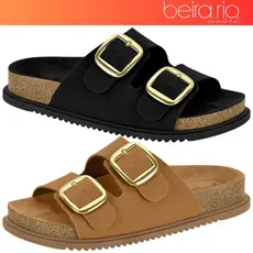Sandália Papete Feminina Beira Rio Birken Camurça Fivelas  Conforto