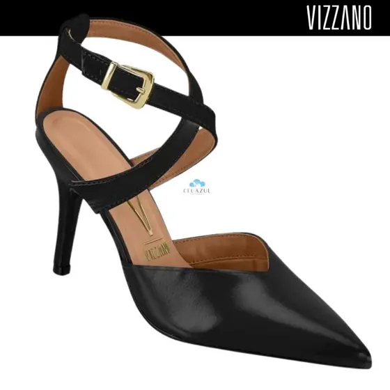 Scarpin Feminino Vizzano Salto Alto Fino Tira Cruzada Festa Luxo