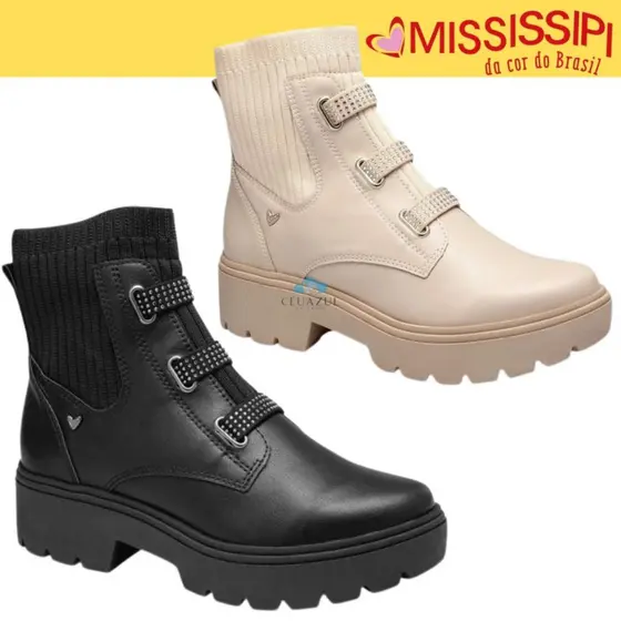 Bota Mississipi Feminina  Coturno Tratorada Salto Bloco Cano Medio Conforto