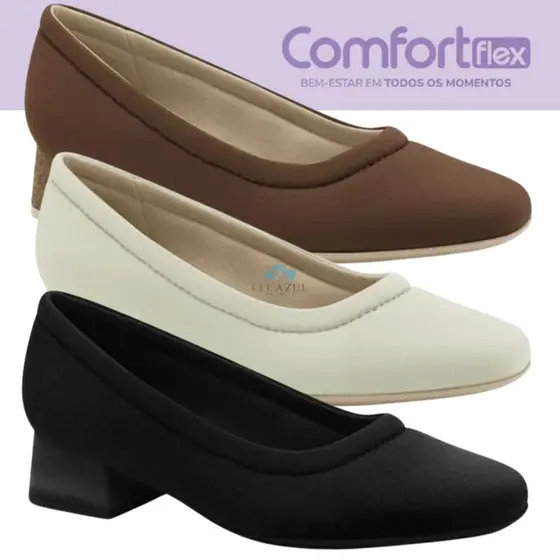 Sapato Scarpin Comfortflex Lycra Salto Baixo Grosso Trabalho Conforto