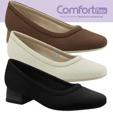 Sapato Scarpin Comfortflex Lycra Salto Baixo Grosso Trabalho Conforto