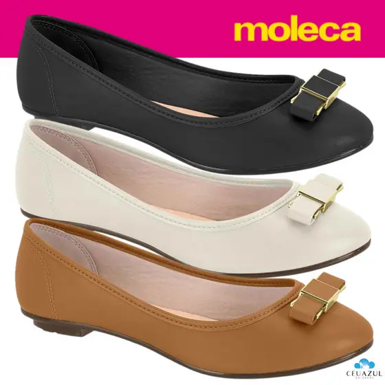 Sapatilha Feminina Moleca Laço Detalhe Dourado Elegante Confortável Estilosa