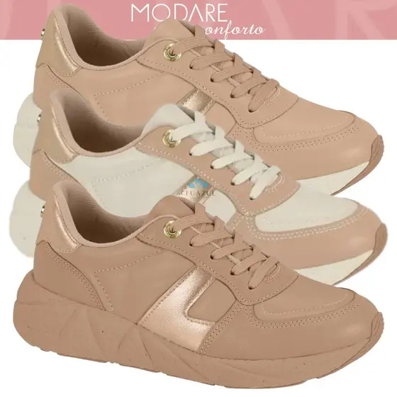 Tênis Modare Feminino Elegância Detalhe Dourado Conforto Solado EVA