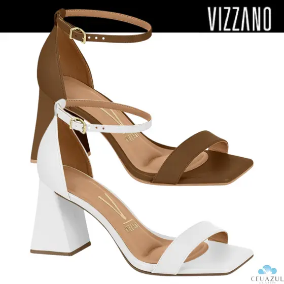 Sandália Feminina Vizzano Salto Alto Grosso Geométrico Calcanhar Fechado