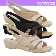 Sandália Feminina Comfortflex Anabela Salto Baixo Conforto Dia a Dia