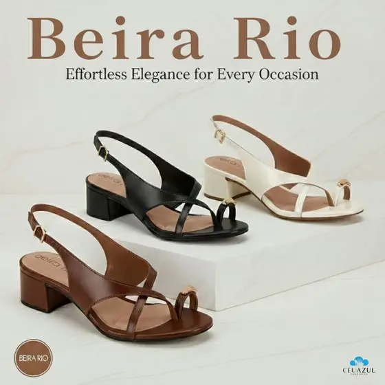 Sandália Feminina Beira Rio Salto Bloco Dedo Dourado Original