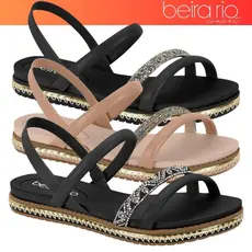 Sandália Feminina Rasteira Beira Rio Com Strass Nas Tirinhas Brilho Colorido Promocao