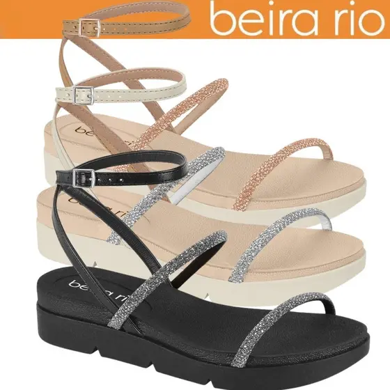 Sandália Feminina Beira Rio Plataforma Brilho Strass Conforto Original