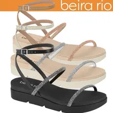 Sandália Feminina Beira Rio Plataforma Brilho Strass Conforto Original