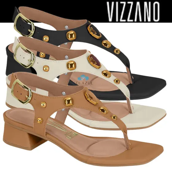 Sandália Feminina Vizzano Salto Baixo Pedraria Luxo Original