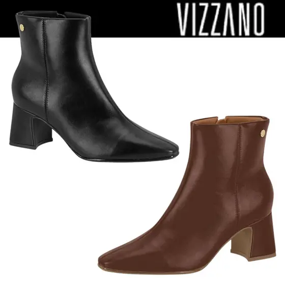 Bota Feminina Vizzano Cano Baixo Salto Estilosa Zíper Básica