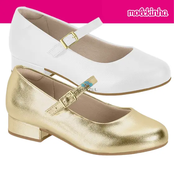 Sapato Molekinha Infantil Menina Boneca Festa Dourado Conforto