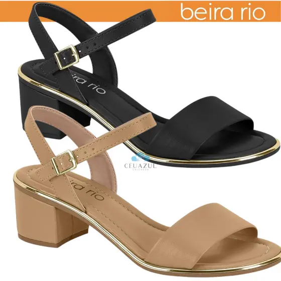 Sandália Beira Rio Feminina Salto Bloco Detalhe Dourado Conforto Original