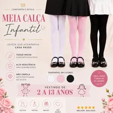Meia Calça Infantil Fio 40 Feminina Ballet Menina  Juvenil Branca Rosa Preta Meião Fio