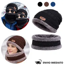 Kit Touca Gorro + Cachecol Pelinho Inverno La Casual Unissex Protetor de Pescoço