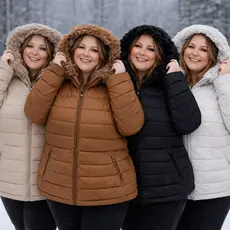 Jaqueta Puffer Feminina Plus Size De Nylon Pelinho Capuz Impermeável toda Forrada com Pelinho Termica