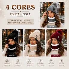 KIt touca + Gola de La Forrada e Peluciada Feminina Cachecol Inverno Neve Frio