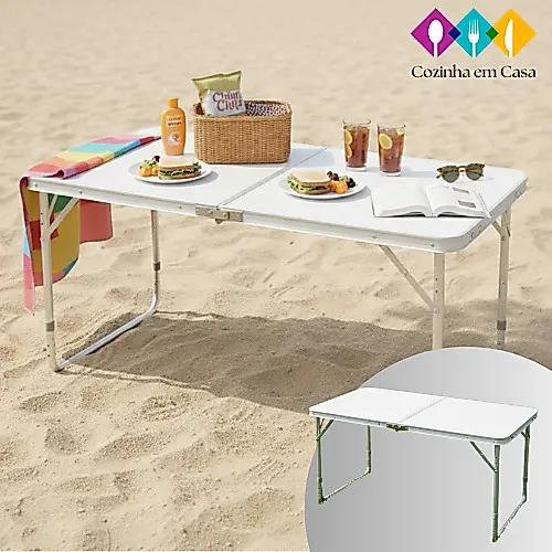Mesa Dobrável Portátil Vira Maleta Camping Praia 120x60cm