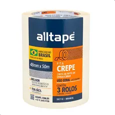 Kit 3 Fitas Crepe Larga Bege 48mm x 50m Alltape Pacote com 3 Rolos - Proteção