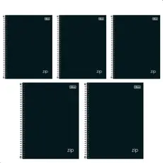 Kit 5 Caderno Universitário Espiral Zip Preto 1 Matéria 80F Escola Faculdade Estudo
