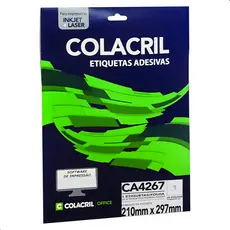 Papel Etiqueta Adesiva A4 210x297mm Colacril 25 Folhas para Impressora Laser e Inkjet