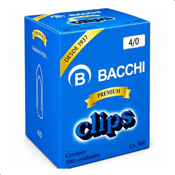 Clips Bacchi 4/0 Premium 390 Unidades Aço Galvanizado Alta Resistência Escritório