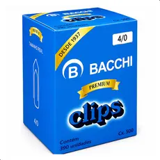 Clips Bacchi 4/0 Premium 390 Unidades Aço Galvanizado Alta Resistência Escritório